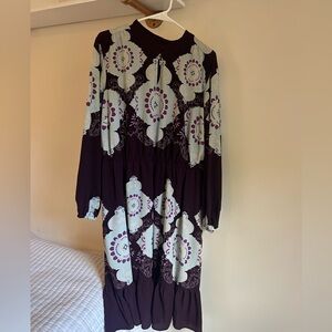 Lane Bryant Purple and Cream Long Sleeve Dress